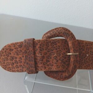 VTG Suede Leather Belt Womens SMALL Wide Y2K‎ Leopard Brown Accessories by Grace